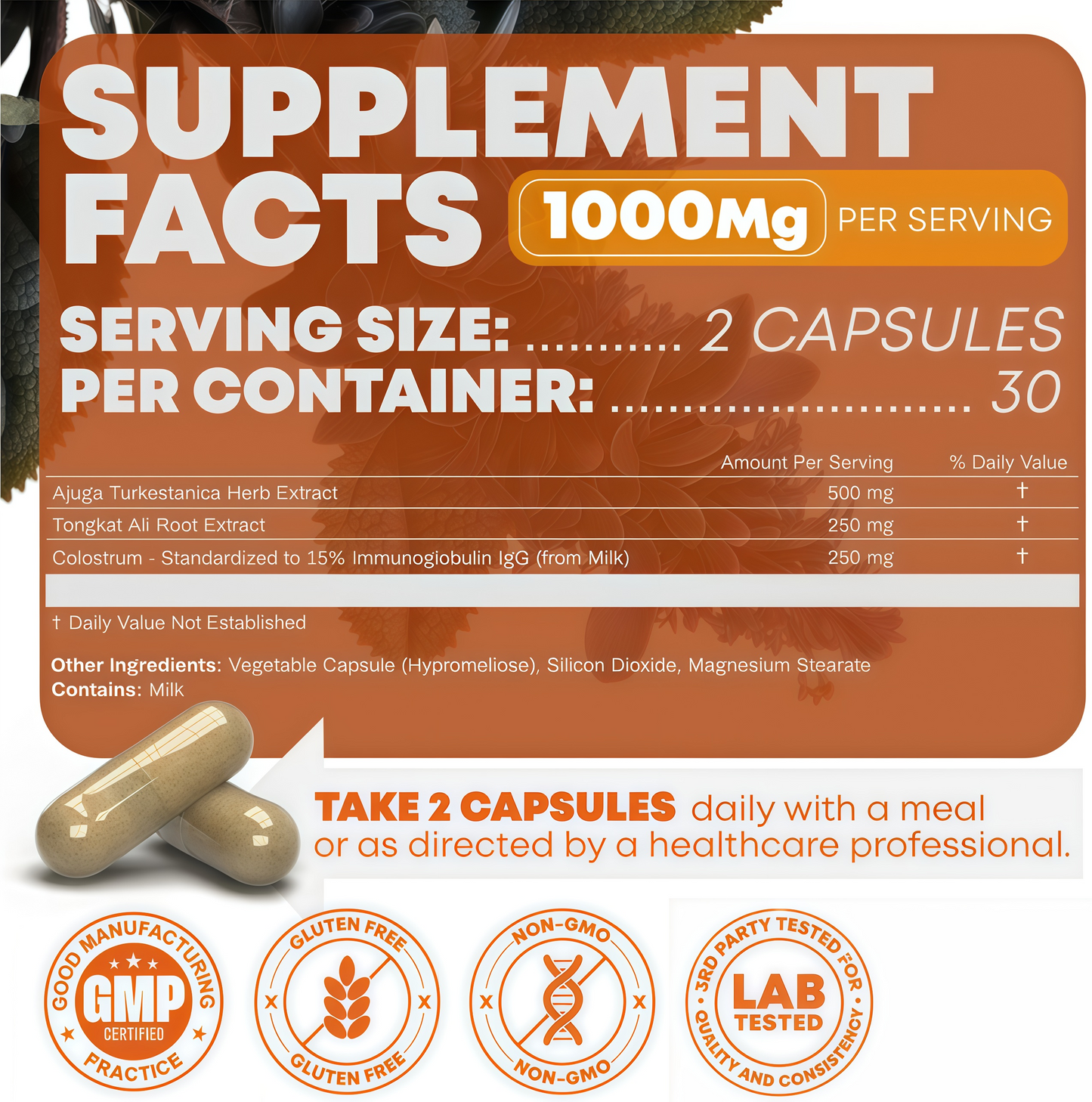 Turkesterone & Tongkat Ali 1000mg Supplement - 500mg Ajuga Turkestanica Per Serving Increase Stamina, Lean Muscle Growth & Recovery - Made in The USA (60 Capsules)